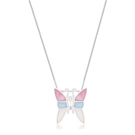 Tuscany Silver Women's Sterling Silver White, Pink and Blue Mother of Pearl Butterfly on Curb Chain of 46cm/18"