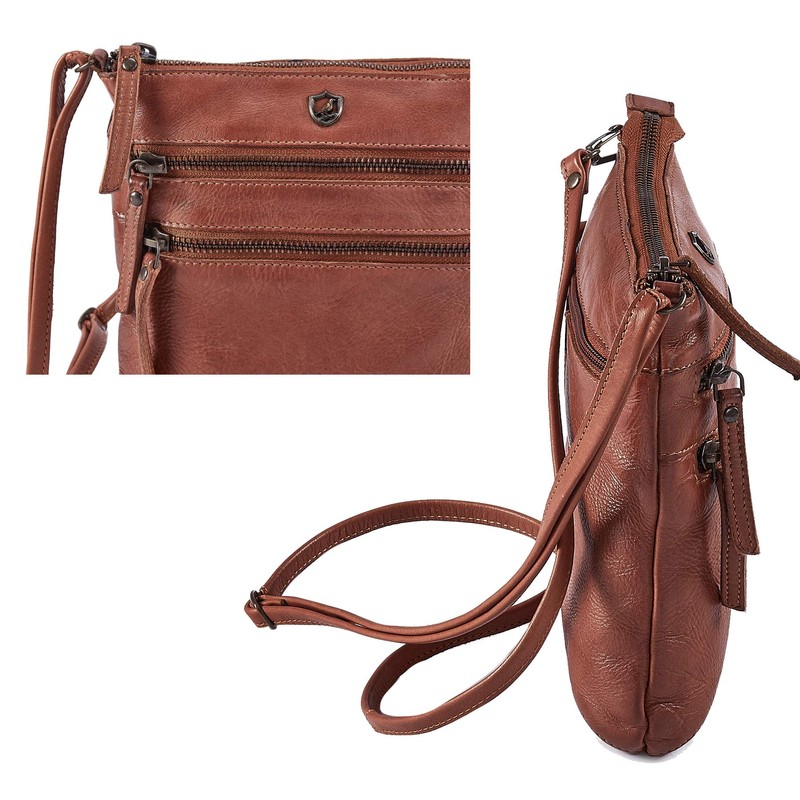 Cochoa Small Triple Zip Real Leather Women's Crossbody- Premium Vintage
