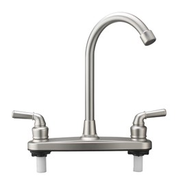 RV Non-Metallic Kitchen Faucet Brushed Nickel Two Handle-8" Main Body-High Arch-360 Swivel Replace for Motorhomes, Travel Trailers,Campers