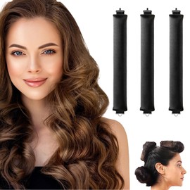 Moguri 3 Stück Hitzefreier Lockenwickler, Flexi Stangen mit Haken, hitzefreier Lockenstab für alle Haartypen, Lockenwickler zum Ausschlafen, hitzefreie Locken über Nacht,Schwarz