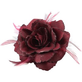 Burgundy Rose Hair Clip Large Rose Fascinator Flower Hair Clip Red Hair Accessories Clips Elastic Wedding Hair Flower, 1pc