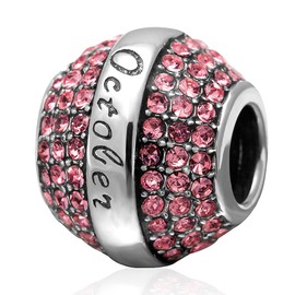 Jan-Dec Birthstone Paved Charms Genuine 925 Sterling Sliver Crystal Beads fits European Bracelet Necklace Ideal Gifts (October Birthstone)