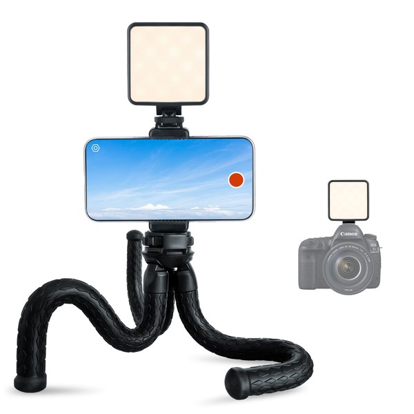 Fotopro Flexible Tripod with LED Video Light, Phone Camera Tripod