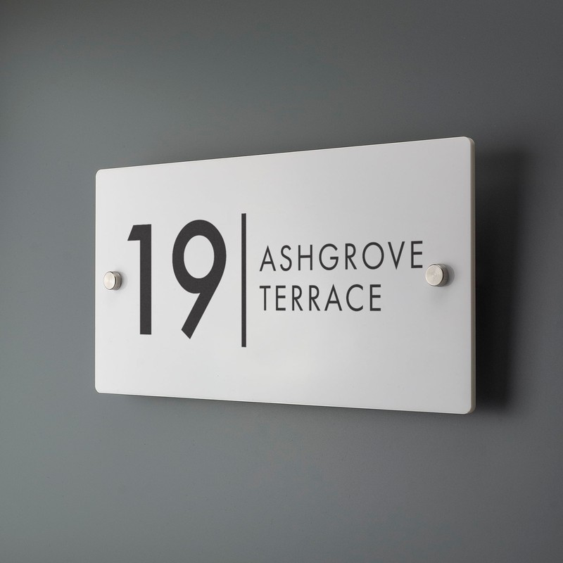 Matt White Address House Sign - 297mm x 148mm Contemporary