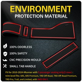 Asgohme Fit for Toyota 4Runner 2010-2024 Accessories, Upgraded Custom Non-Slip Cup Holder Inserts, Center Console Liners, Door Pocket Mat Pads (2 Rows of Seats, 24-PCS, Red Trim)