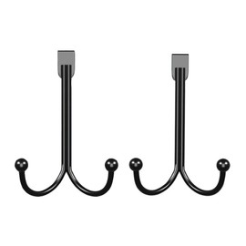 SagaSave 2Pcs Black Punch-Free Double Hanger Hooks with Anti-Slip Design, Multi-Purpose Storage for Door, Kitchen, Bedroom, Garage