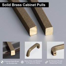 QOGRISUN 4 Pack Solid Brass Cabinet Pulls, Aged Brass Drawer Handles, 6-1/4 Inch Hole Center for Kitchen Cabinets, Dresser, Cupboard & Furniture Hardware, Heavy Duty, Modern Vintage Style