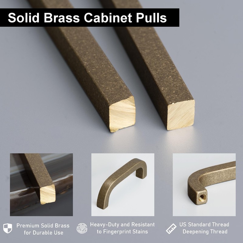 QOGRISUN 4 Pack Solid Brass Cabinet Pulls, Aged Brass Drawer