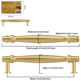 Amerdeco 10 Pack Brushed Gold Cabinet Pulls 5 Inch(128MM) Hole Centers Kitchen Cabinet Handle Hardware Kitchen Handles for Cabinets Cupboard Handles Drawer Pulls ZH0080