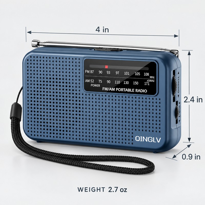 Portable Pocket AM/FM Radio with Telescopic Antenna, 3.5mm Headphone Jack