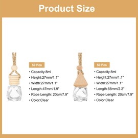 uxcell 100pcs Hanging Car Air Freshener Perfume Bottle, 8ml Pendant Empty Clear Glass Essential Oil Aromatherapy Diffuser with Wooden Cap for Car Decor (Clear, Rhombus)
