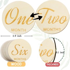 Wooden Baby Monthly Milestones for Newborn Baby,1-12 Months Baby Announcement Discs, Pregnancy Baby Shower Gifts (6 pcs Double-Sided Fonts & Animals)