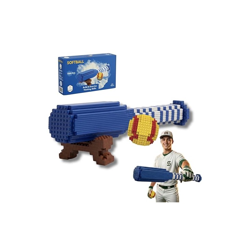 Baseball - Softball 3D Building Block Set - Bat and