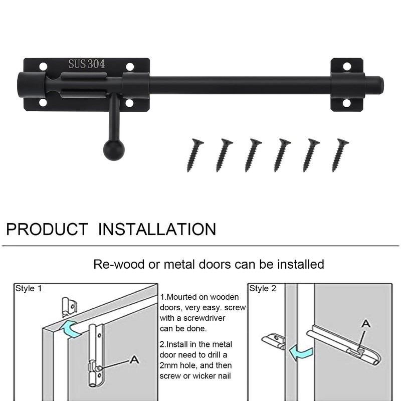 HOJLKLD Slide Bolt Gate Latch, 2 Pack 10 Inch 304