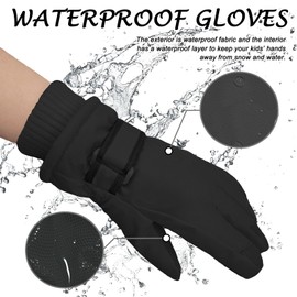 Kids Winter Snow Ski Gloves for Boys Girls Children Snowboard Waterproof Thermal Fleece Gloves for Cold Weather (A-Black, M (6-9 Years Old))