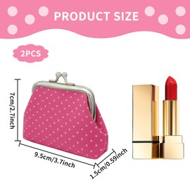 AfitLulu 2Pcs Coin Purse for Women, Dot-Patterned Change Purse with Clasp Closure, Small Change Purse for Coin, Changes, Small Kiss Lock Coin Wallet for Girls Women as Gifts (White + Rose Pink)