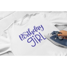 Birthday Girl Iron On Transfer, DIY Birthday Gift, Birthday Tshirt Decal, Birthday Party Shirt Label, Iron On ALmost Anything (Flamingo Pink Glitter)