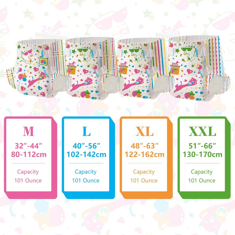 Aimisin Adult Printed Diapers,Large-Kitten and Dinosaur, 7 Pieces for Men
