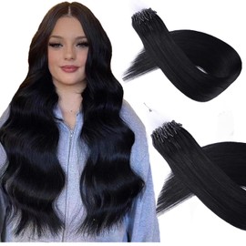 MioYio Microlink Hair Extensions Human Hair #1 Jet Black, Micro link Hair Extensions Human Hair,Microlink Hair Extensions, Microlink Extensions，Microlink Extensions Human 22inch