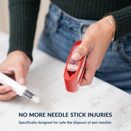 Pocket Travel Sharps Disposal Container - 80ml Pen Needle Container Disposal - Wide Opening, Flat Bottom, Translucent Lid, Easy-Use, Portable Sharps Container for Pen Needles, Lancets, Strips - 6 Pack