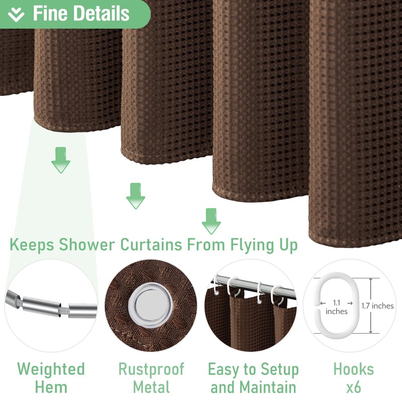 Dynamene Extra Long Shower Curtain - 96 Inch Long Waffle