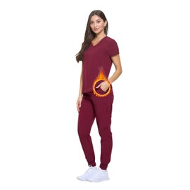 ACTIVE UNIFORMS Women's Essential Scrub Set Cool Stretch Jogger Scrub Top and Pant Nursing Uniform Clearance Workwear (Burgundy, XX-Large)