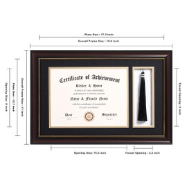 ELSKER&HOME 11x17 Diploma Frames with Tassel Holder for 8.5x11 Certificate Document Shadow Box, Mahogany Frame, Degree Double Mat, Black with Gold Rim