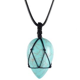 KYEYGWO Unisex Teardrop Pendant Necklace, Amulet Reiki Healing Gemstone Pendant Made of Water Drop Crystal, Green Howlite Turquoise, Green Howlite Turquoise