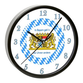 CreaDesign, Wanduhr Kinder personalisiert mit Name, Motiv Bayern, Rahmen Wanduhr schwarz, Ø 19,5 cm