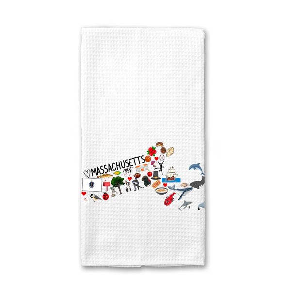 Moonlit93 Massachusetts State Map Kitchen Towel, U.S. State Souvenir Tea