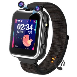PTHTECHUS Kinder Smartwatch, Spiel Telefon Uhr für Kinder Armbanduhr mit Anruf Taschenrechner Schulmodus SchrittzäHler SOS Wecker Kamera Spielzeug Geschenk für Jungen MäDchen Studenten (Schwarz)