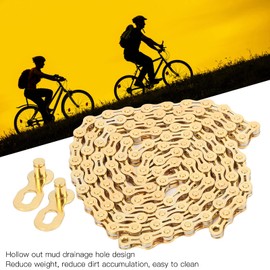 VG 8 Speed High Strength Steel Chain, Mountain Bikes 116 Section Semi Hollow Chain, Cycling Semi Hollow Chain (Gold)