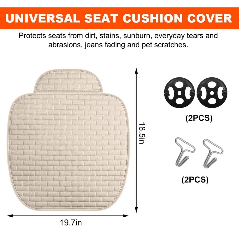 KVAEY Linen Back Car Seat Cover, Anti-Slip Long Bottom Rear