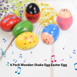 6 Pack Wooden Shake Egg Easter Egg Percussion Instrument Interesting Music Shake Eggs for Party Easter Gift Musical Egg Easter Basket Stuffers Fillers Musical Instrument
