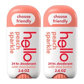 Hello Peach Aluminum Free Deodorant for Women + Men, Natural Fragrance, Dermatologically tested, Baking Soda Free, Parabens Free, Dye Free, 24 Hour Odor Protection, (Pack of 2)