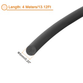 sourcing map Nitrile Rubber Seal Strip, 5mm(0.20") Diameter x 4 Meters (13.12Ft) Long Round Solid Weather Stripping for Reduce Noise, Shock, Friction