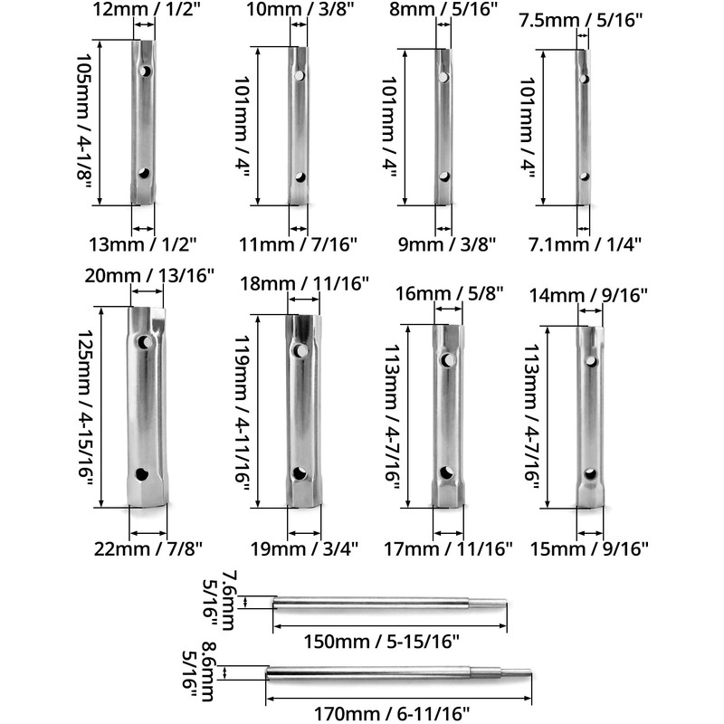 QWORK 10-piece tubular socket spanner set, socket wrench, spark plug