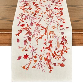 Artoid Mode Floral Leaves Valentine's Day Table Runner, Wild Flowers Seasonal Kitchen Dining Table Decoration for Home Party Decor 13x60 Inch