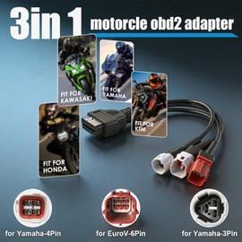 3-in-1 OBD2 Diagnostic Adapter Compatible with Yamaha Kline Euro5 Motorcycle Honda CRF KTM 3/4/6-pin to 16-pin