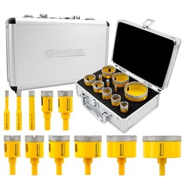 HIGHDRIL 11Pcs Diamond Hole Saw Kit - 1/4", 5/16", 3/8", 4/5", 1", 1-1/8", 1-1/4", 1-3/8", 1-3/4", 2", 2-1/2" Drill Bits for Tile Porcelain Ceramic Granite Marble