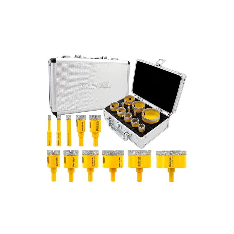 HIGHDRIL 11Pcs Diamond Hole Saw Kit - 1/4", 5/16", 3/8",