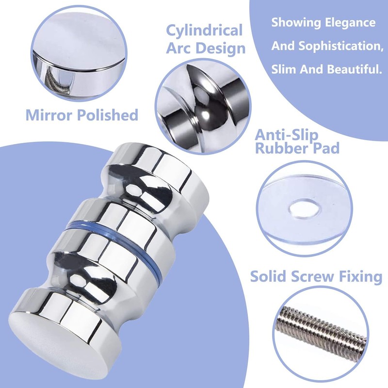 2 Pieces Round Glass Shower Door Knob - Stainless Steel