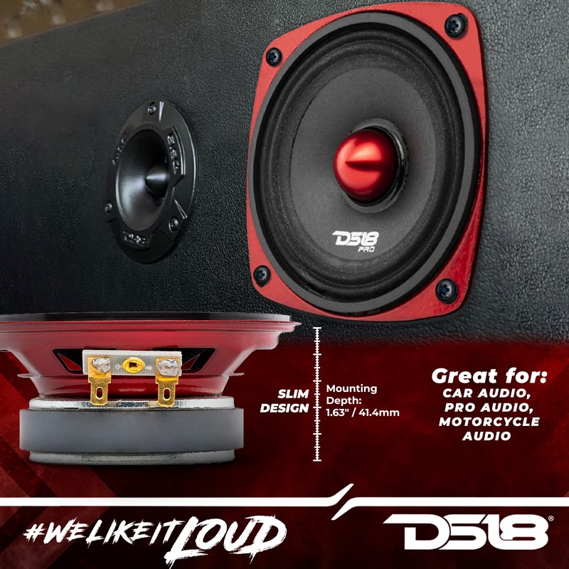 DS18 PRO-X4.4BMSL Car Speaker 4" Shallow Mid-Range Loudspeaker with Bullet