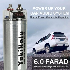 YukiHalu 6.0 Farad Digital Power Capacitor for Car Audio, Digital Voltage Read-Out, Over Voltage Protection, Mounting Brackets Included (6 Farad)
