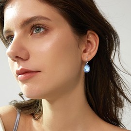 DAYLINLOVE Peacock Earrings 925 Sterling Silver Moonstone Earrings Peacock Moonstone Jewellery Gifts for Women Mother Friends Girls, Sterling Silver, No Gemstone