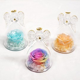 Eternal Rose Angel Figurine Gifts for Women, Birthday Gift for Mum, Eternal Flower Angel Glass Dome, Real Rose Gifts for Mother, Grandma, Girlfriend for Christmas, Valentine's Day, Mother's Day