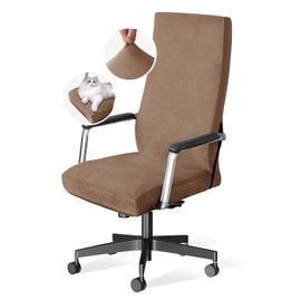 H.VERSAILTEX Fundas de terciopelo para sillas de oficina en casa, fundas elásticas para sillas de escritorio de computadora, respaldo medio, fundas universales para sillas de jefe ejecutivo, fundas extraíbles lavables a máquina, color camello