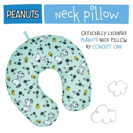 Concept One Peanuts Snoopy and Woodstock Flowers Portable Travel Neck Pillow, Mint Green