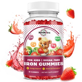 Iron Supplement Gummies for Kids - with Calcium, Zinc, Kids Multivitamin with Iron Gummies - Immune Support, Blood Builder & Energy Support for Iron Deficiency, Anemia, Vegan - 60 Gummies