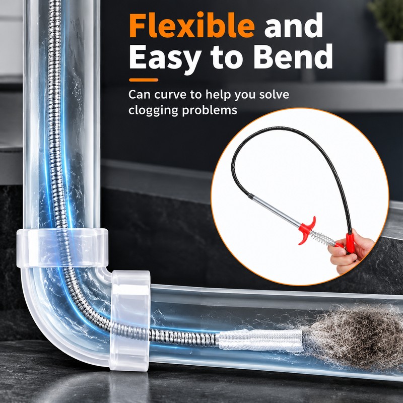 Telescopic Drain Cleaning Tool – Flexible Four-Jaw Pipe Unclogger for